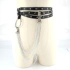 Chained Layered Faux Leather Belt Black & Silver - One Size