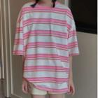Elbow-sleeve Stripe Loose Fit T-shirt