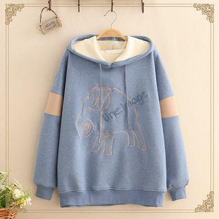 Elephant Embroidered Fleece-lined Hoodie