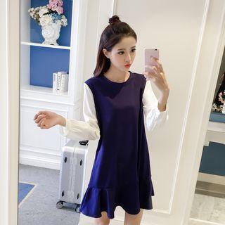 Color Block Ruffle Hem A-line Dress