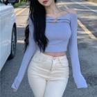 Long-sleeve Halter-neck Cutout T-shirt
