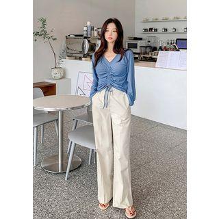 Belted Wide-leg Cotton Pants