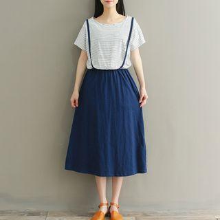 Suspender Midi A-line Skirt