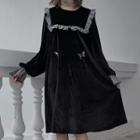 Plain Loose-fit Midi Dress Black - One Size