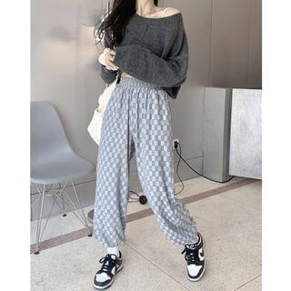 Plain Cropped Sweater / Check Jogger Pants (various Designs)