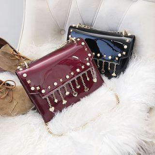 Faux-leather Patent Studded Cross Bag