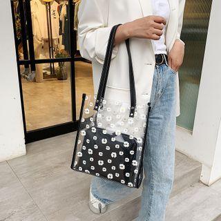 Set: Floral Print Transparent Tote Bag + Pouch