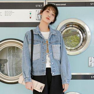 Panel Color Block Lapel Denim Jacket