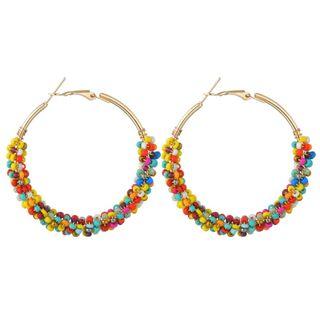 Bead Alloy Hoop Earring 1 Pair - Gold - One Size
