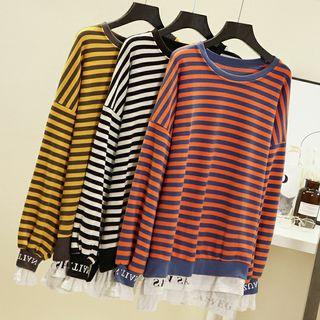 Mock Two-piece Ruffled Striped Pullover