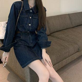 Set: Denim Mini Shirt Dress + Belt