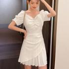 Puff-sleeve Pleated Mini A-line Dress