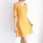 Elbow-sleeve Mini Dotted A-line Dress