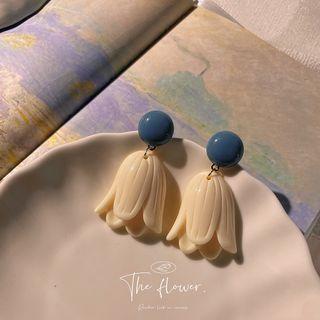Flower Resin Dangle Earring 1 Pair - C-357 - Off-white - One Size