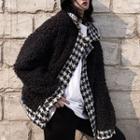 Houndstooth Panel Faux-shearling Button Jacket As Shown In Figure - One Size