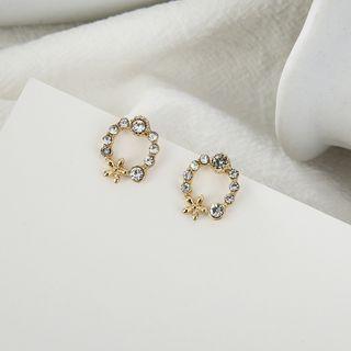 Rhinestone Hoop Ear Stud 1 Pair - 925 Silver Earrings - One Size