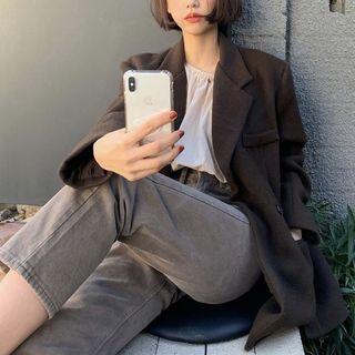 Double-breasted Coat Coffee Brown - One Size