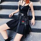 Rose Embroidered Pleated A-line Skirt