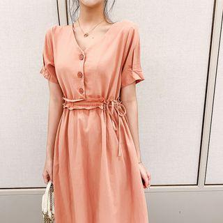 Short-sleeve Drawstring Waist Ruffled Dress