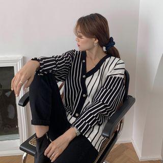Long-sleeve Irregular Striped Knit Top