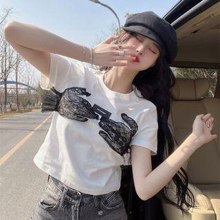 Lettering Lace Cropped Top