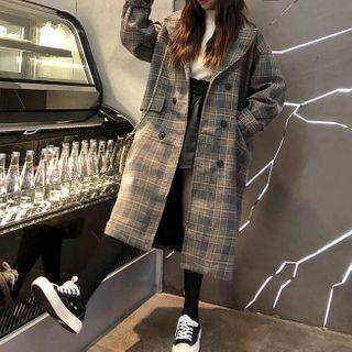Plaid Double-breasted Long Jacket