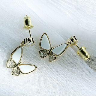 Rhinestone Butterfly Ear Stud 1 Pair - White Butterfly - Gold - One Size