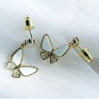 Rhinestone Butterfly Ear Stud 1 Pair - White Butterfly - Gold - One Size