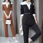 Set: Mock Two-piece Pinstripe Belted Shirt + Pinstripe Dress Pants