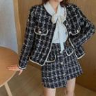 Tie-neck Blouse / Tweed Jacket / Tweed Skirt