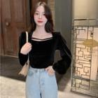 Long-sleeve Square-neck Velour Top