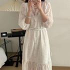 3/4-sleeve Lace Button-up Midi Dress