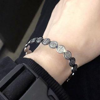 Stainless Steel Embossed Disc Bangle Silver - One Size
