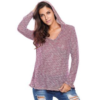 V-neck Hooded Long-sleeve Knit Top