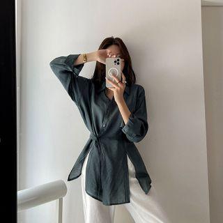 Strappy-waist Sheer Shirt