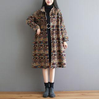 Stand Collar Printed Coat Dress