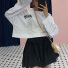 Lettering Long-sleeve Cropped T-shirt / Fray Hem Culottes