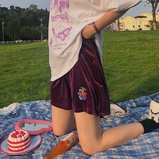 Embroidered Shorts Purple - One Size