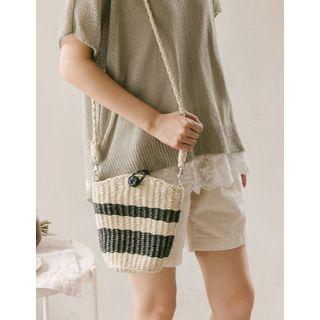 Color-block Rattan Bag