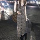 Sleeveless Leopard Print Midi Dress / Turtleneck Top