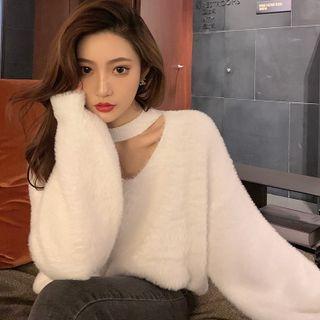 Long-sleeve Cutout Halter Sweater