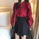 Ruffled Shirt / Mini A-line Skirt / Set