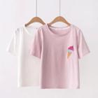 Short-sleeve Ice-cream Embroidered T-shirt