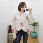 Crew-neck Snowflake Pattern Sweater