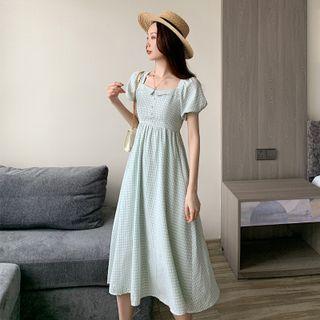 Puff-sleeve Square Collar A-line Dress As Shown In Figure - One Size