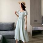 Puff-sleeve Square Collar A-line Dress As Shown In Figure - One Size