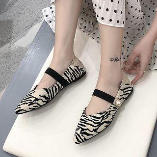 Fringed Zebra Print Faux Pearl Strap Flats