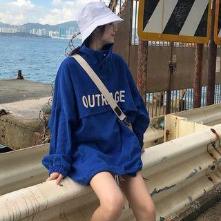 Lettering Half-placket Boxy Pullover