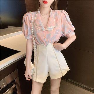 Puff-sleeve Print Blouse / High-waist Shorts (various Designs)