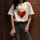 Drop-shoulder Heart-print T-shirt